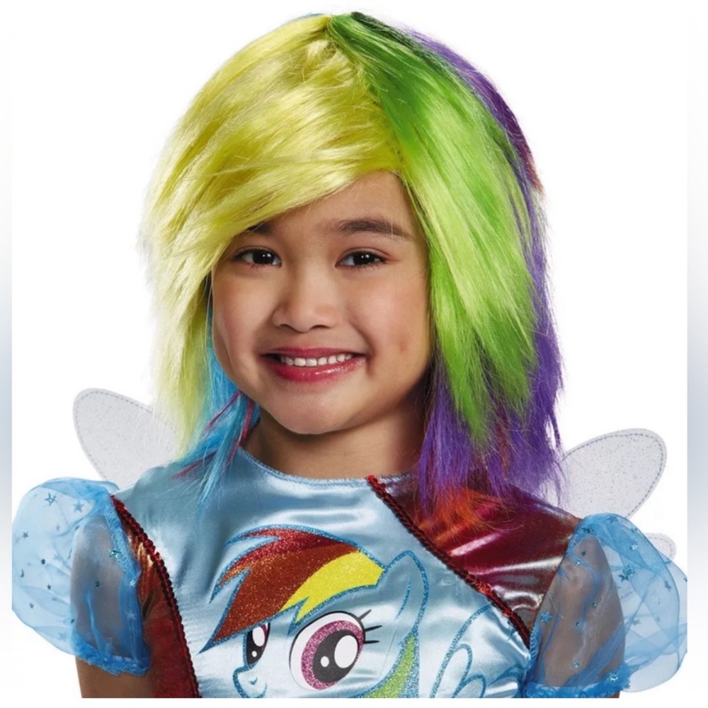 My Little Pony Rainbow Dash Colorful Kids Rainbow Costume Wig Halloween NEW